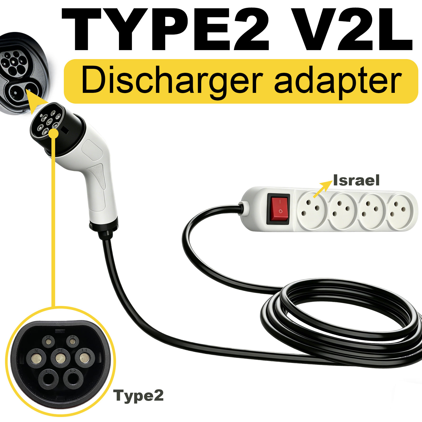 Outdoor Powerwall - Tip2 V2L Deşarj Adaptörü İsrail Prizi